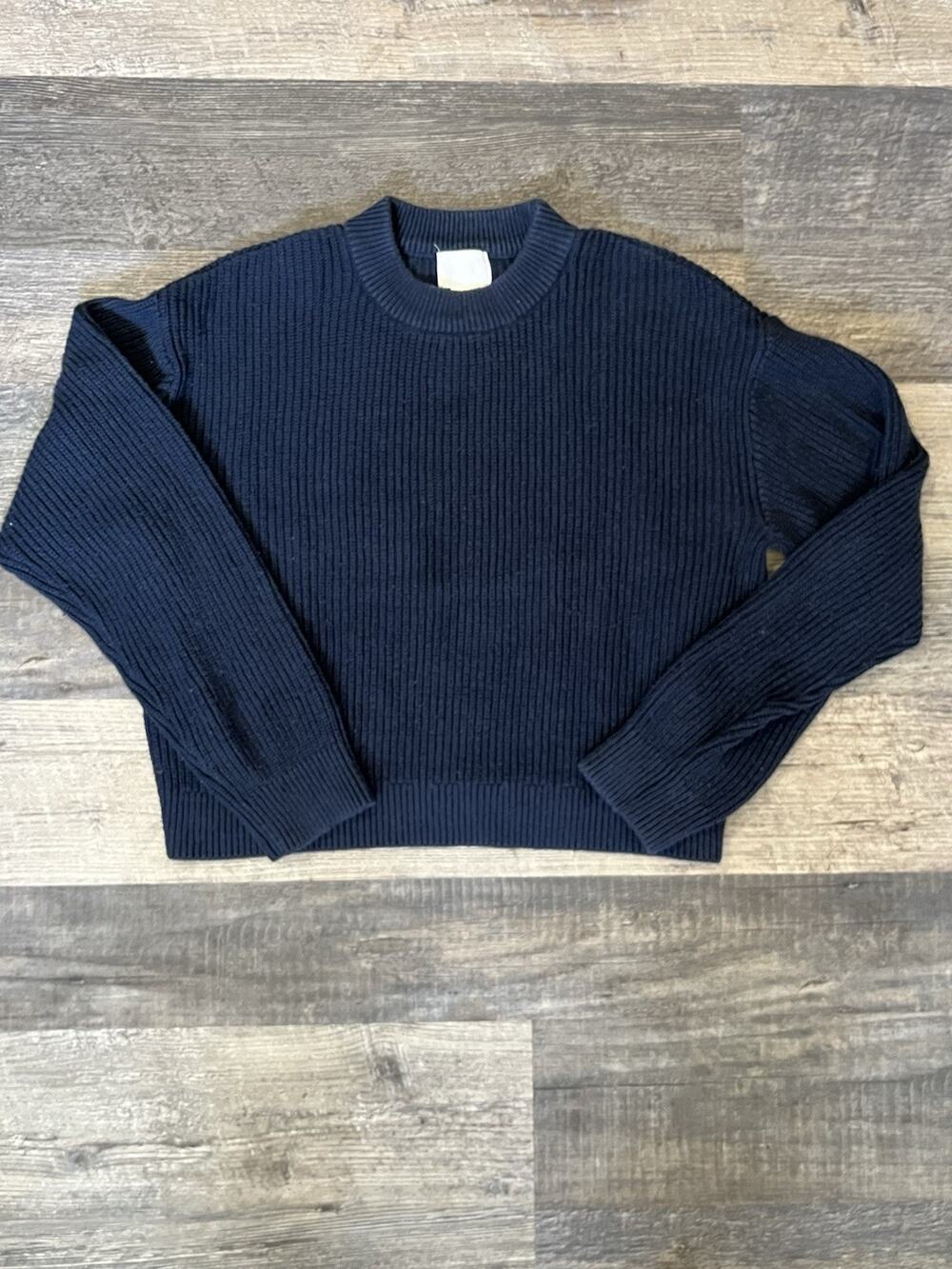 H&M Womens Small Navy Blue Rib Knit Crewneck Sweater Cotton Blend Pullover